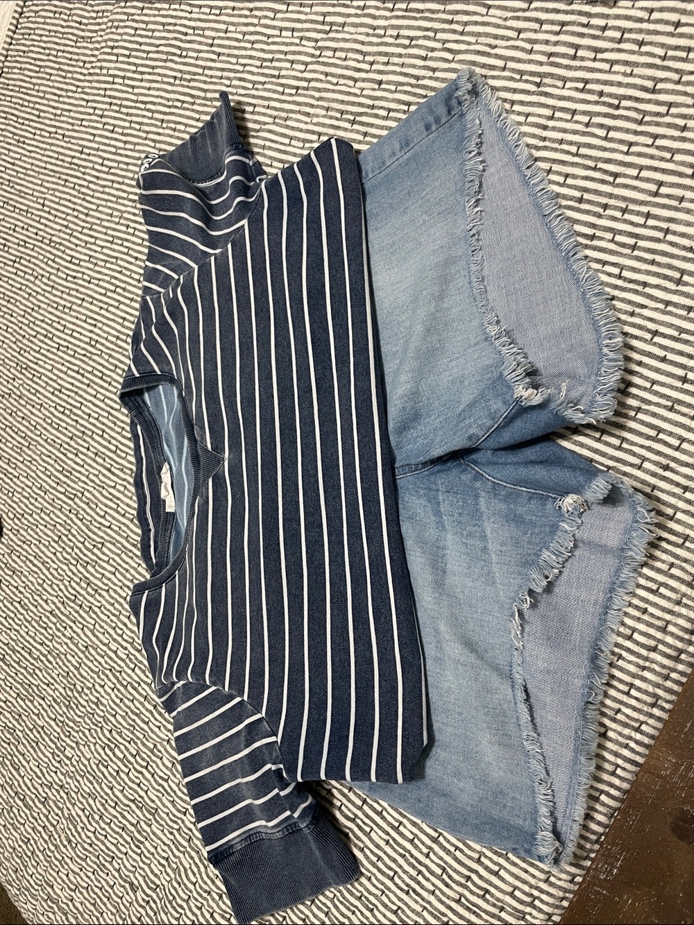 Navy & White Striped Blouse & Aerie Jean Shorts